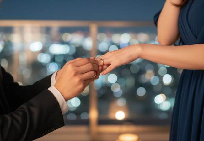 神戸の結婚相談所Aimarryの結婚をお互いに意識した二人が行うプロポーズのイメージ画像です。