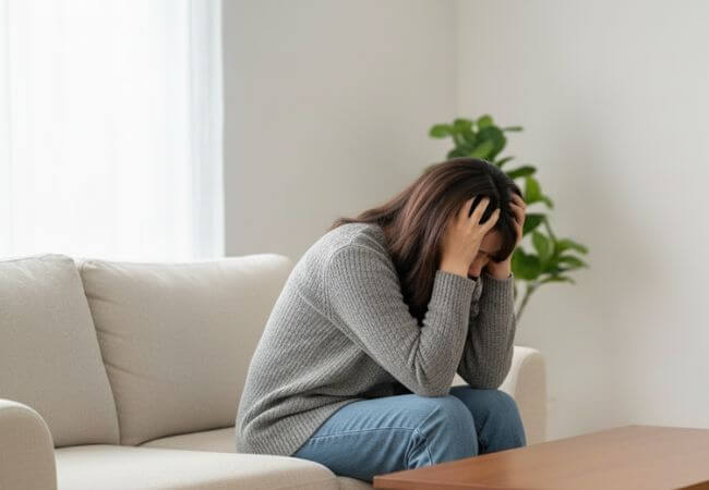 神戸の結婚相談所Aimarryの婚活に悩み、理想の結婚相手の条件に悩んでいる女性のイメージ画像です。