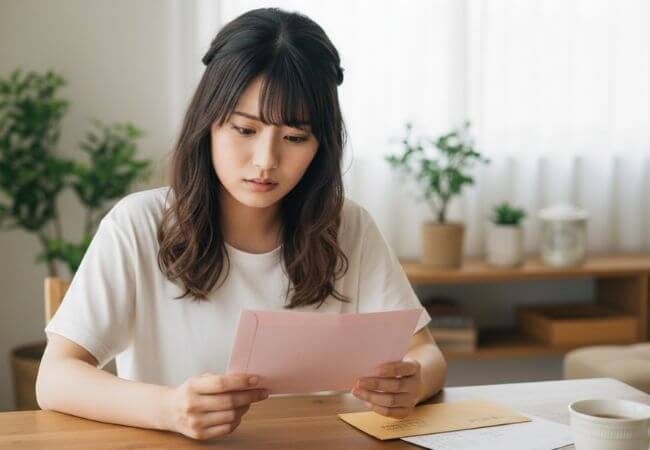 結婚相談所から書類が郵送で届き、家族に見られたのではないかと不安に思っている女性のイメージ画像です。