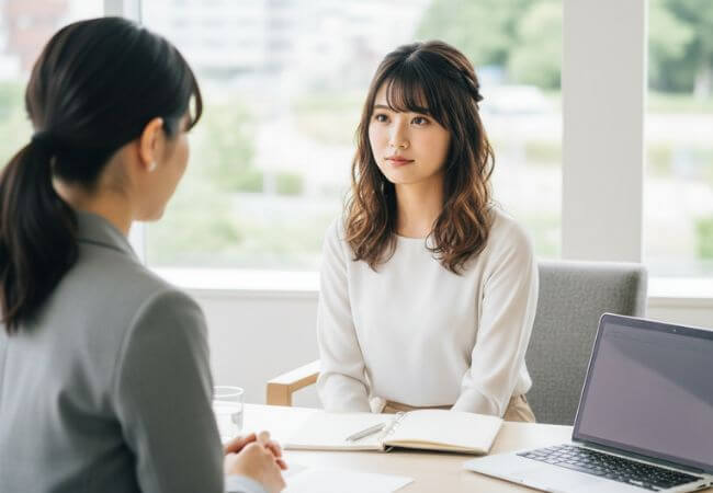 結婚相談所の無料カウンセリングを受ける、婚活中の30代女性のイメージ画像です。