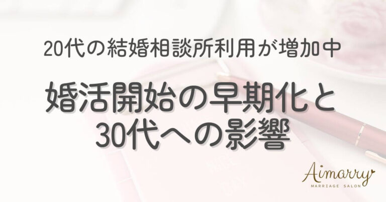 神戸の結婚相談所Aimarryのブログ記事「20代の結婚相談所利用が増加中。データから見る婚活の早期化と30代への影響」のアイキャッチ画像です。