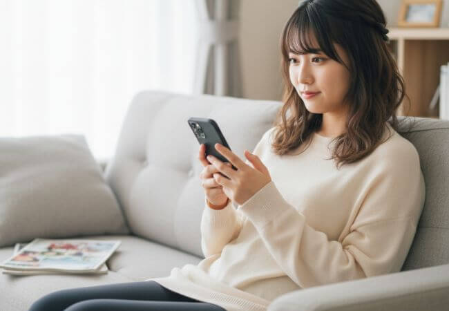 マッチングアプリで安心して出会うために自分のペースでやり取りを深める女性のイメージ画像です。