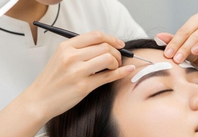 婚活のために眉毛サロンでプロに眉を整えてもらっている女性のイメージ画像です。